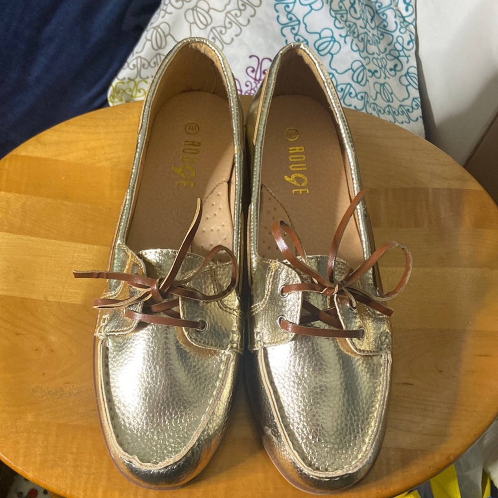 Rouge Shoes Gold Loafers